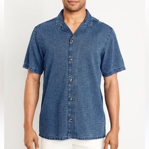 Old Navy Textured Short Sleeve Dobby Camp Shirt Men's Size XXXXL Blue Summer